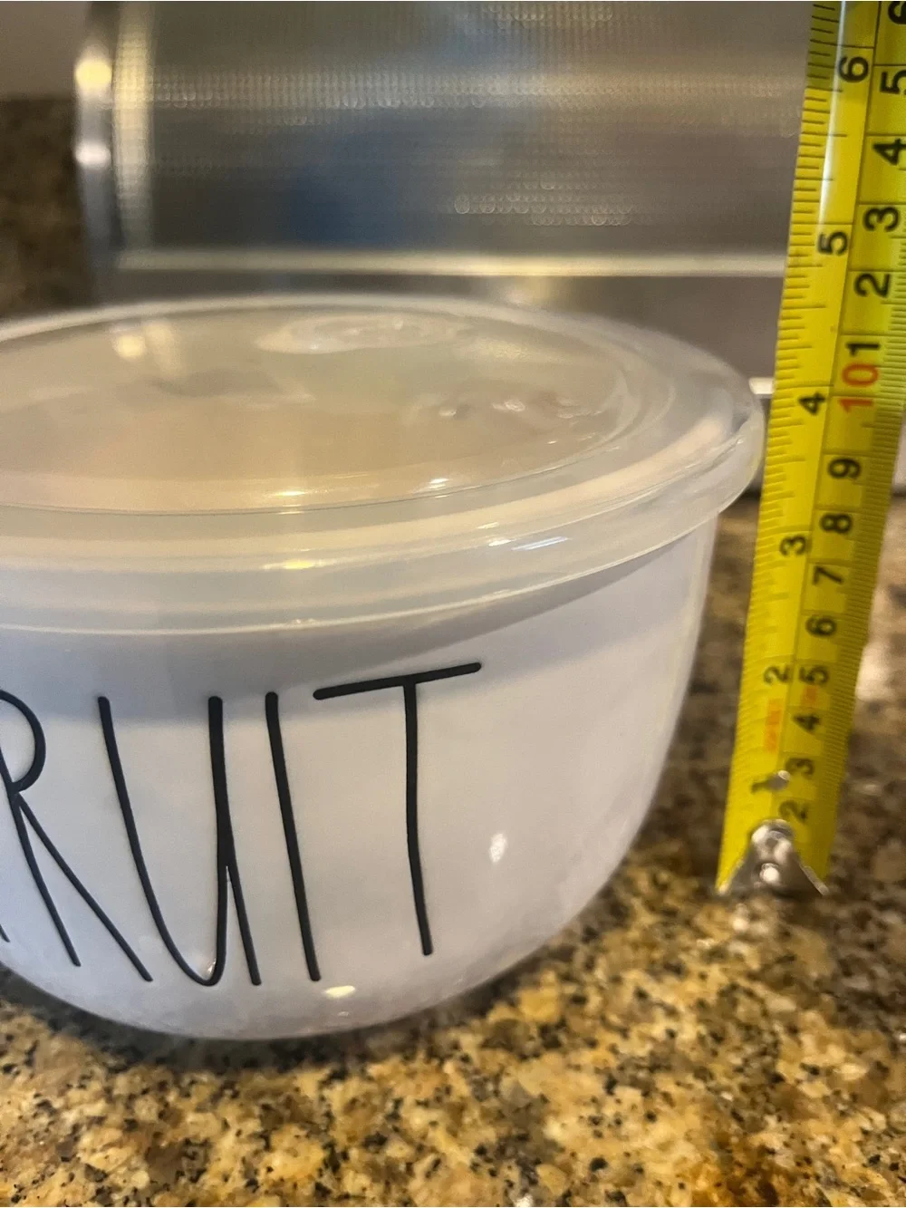 Rae Dunn White FRUIT Storage Bowl with Clear Suction Lid